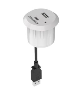 TOMADA 1 USB E 1 USB-C DE EMBUTIR PARA MÓVEIS BRANCO