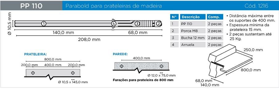 SUPORTE INVISÍVEL PARABOLD PP-110