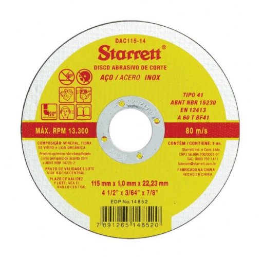 DISCO DE CORTE 4.1/2" 115X1,0X22,23MM (AÇO CARBONO / INOX)