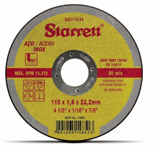 DISCO DE CORTE 4.1/2" 115X1,6X22,23MM (AÇO CARBONO / INOX)